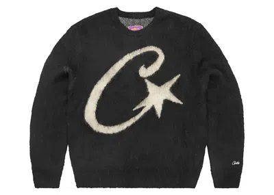 Pre-owned Corteiz Men's  C Star Mohair Knit Sweater In Black