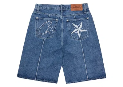 Pre-owned Corteiz Men's  Cstar Denim Shorts In Faded Blue