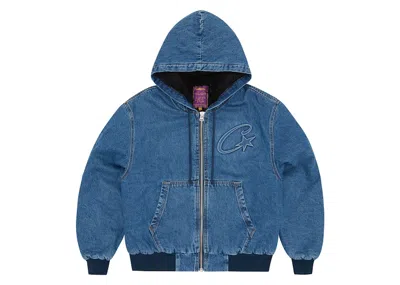 Pre-owned Corteiz Men's  Embossed Cstar Denim Work Jacket In Blue