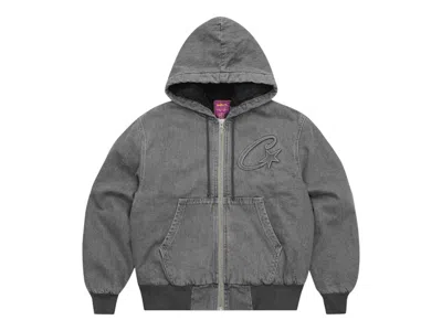 Pre-owned Corteiz Men's  Embossed Cstar Denim Work Jacket In Grey In Gray