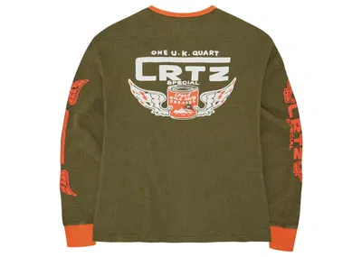 Pre-owned Corteiz Men's  Gasolina Waffle Longsleeve In Tonal Khaki/burnt Orange