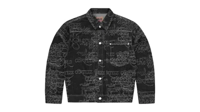 Pre-owned Corteiz Men's  Handwritten Denim Trucker In Black