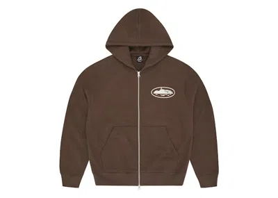 Pre-owned Corteiz Men's  Island Puff Print Zip Hoodie In Brown