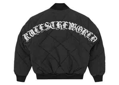 Pre-owned Corteiz Men's  Olde English Quilted Bomber Jacket In Black