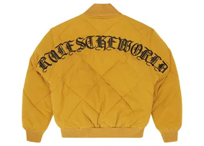 Pre-owned Corteiz Men's  Olde English Quilted Bomber Jacket In Yellow