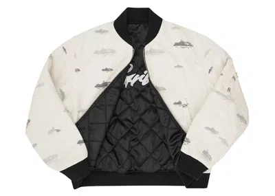 Pre-owned Corteiz Men's  Reversible Bomber Jacket In Off White/black