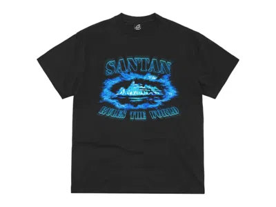 Pre-owned Corteiz Men's  Santan Alcatraz Tee Shirt In Black/blue Flame