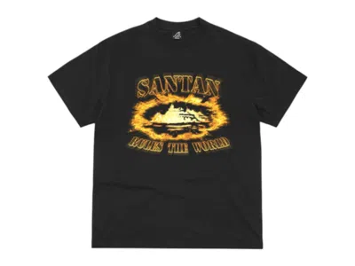 Pre-owned Corteiz Men's  Santan Alcatraz Tee Shirt In Black/orange Flame