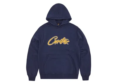 Pre-owned Corteiz Men's  Satin Applique Allstarz Hoodie In Navy Blue