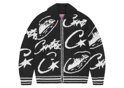 Pre-owned Corteiz Men's  Vvs Jacquard Knit Zip In Black