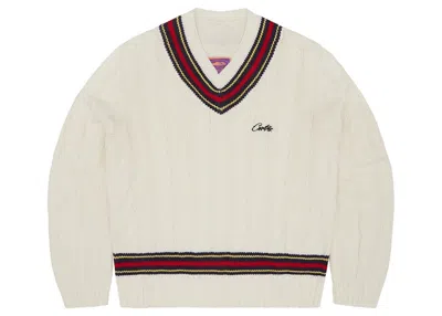 Pre-owned Corteiz Men's  Wimbledon Knit Sweater In White