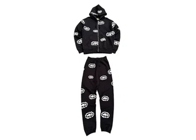 Pre-owned Corteiz Men's  X Denim Tears Cotton Wreath Sweatsuit In Black/white In Multi