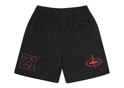 Pre-owned Corteiz Men's  X Slaughter Gang 21 Savage Mesh Shorts In Black