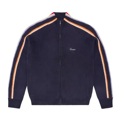 Pre-owned Corteiz Multi Stripe Knit Zip Up 'navy' | Blue | Men's Size L