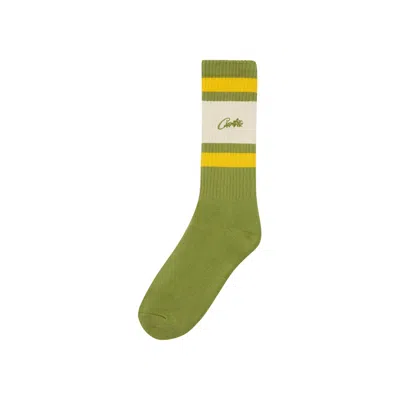 Pre-owned Corteiz Retro Sock 'army Green/yellow/cream' | Men's Size Onesize