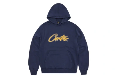 Pre-owned Corteiz Satin Applique Allstarz Hoodie Navy