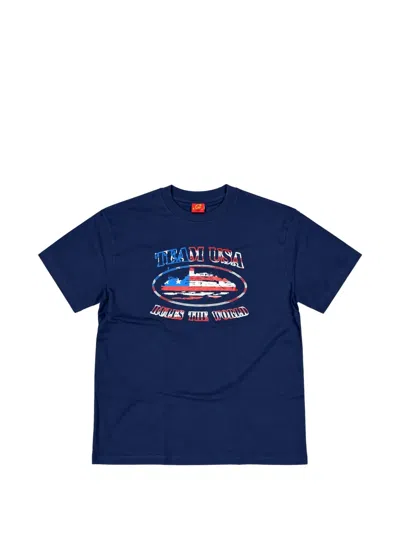 Corteiz Usa Alcatraz Graphic-print T-shirt In Blue