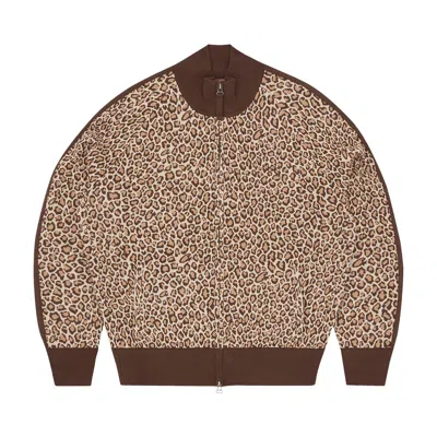 Pre-owned Corteiz Vvs Leopard Jacquard Knit Zip Up 'brown' | Men's Size M