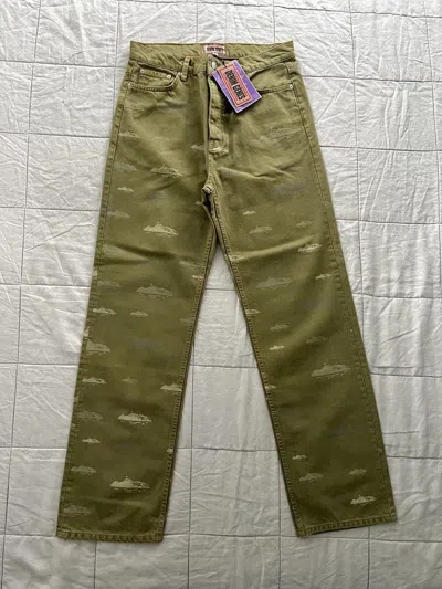 Pre-owned Corteiz X Vintage Corteiz Fw23 Alcatraz Pattern Denim Jeans “khaki” Large