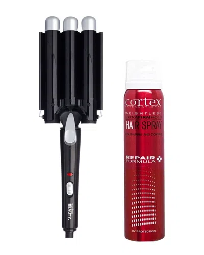 Cortex Beauty Cortex Treblemaker 3-barrel Waver & Hairspray Set In White