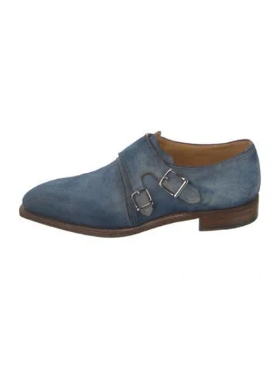Pre-owned Corthay Suede Monk Straps W/ Tags In Blue