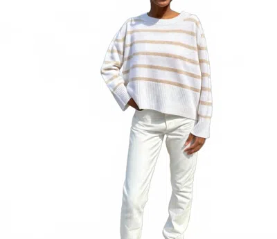Cortland Park Perfect Day Crewneck Stripe Sweater In Snow/beige In White