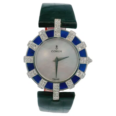 Pre-owned Corum 14710 18k White Gold Lapiz & Diamond Bezel Mop Dial Watch