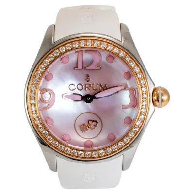 Pre-owned Corum Bubble 42mm L295 Pink Mop Diamond Bezel Rose Gold Stainless Steel Watch In Red