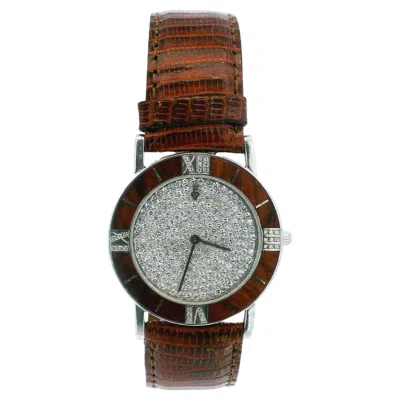 Pre-owned Corum Wood Roman Diamond Bezel Pave Dial Platinum Watch In Multi