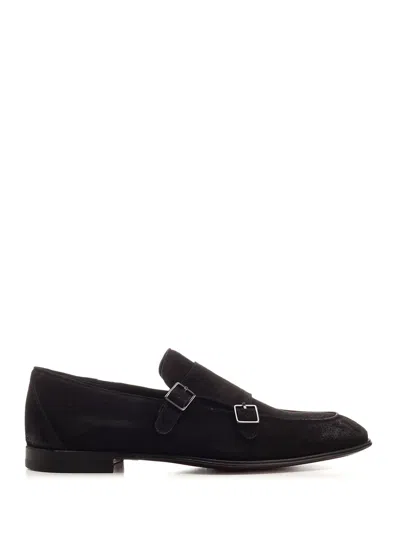 Corvari Double Buckle Suede Loafer In Black