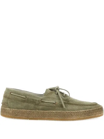 Corvari Leather Boat Shoes In Green