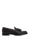 Corvari Loafer With Tassels In Woven Leather Lace-up Shoes Black In Black