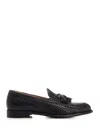 Corvari Loafer With Tassels In Woven Leather Lace-up Shoes Black