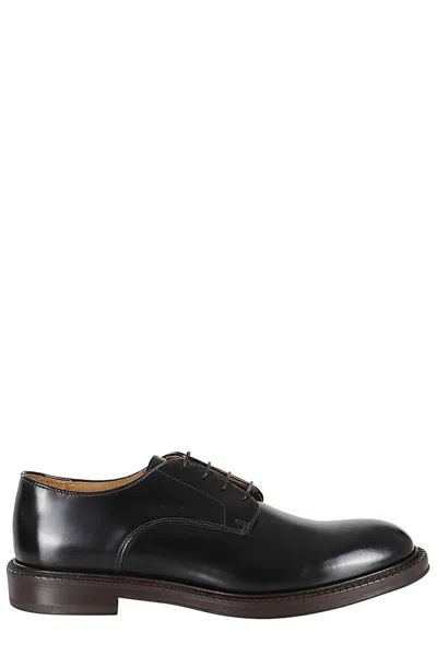Corvari Smooth Brushed Calfskin Derby In Black
