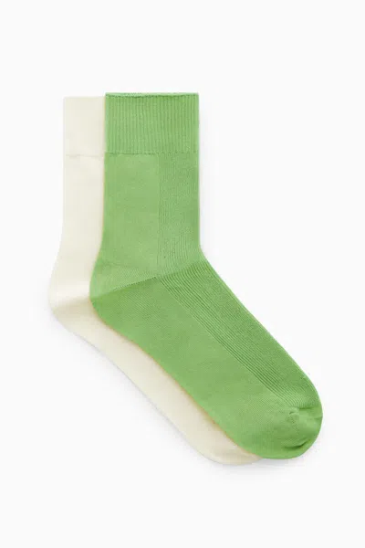 Cos 2-pack Ribbed Panel Socks In Green