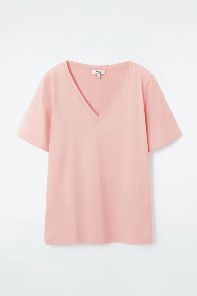 Cos 24/7 Regular V-neck T-shirt In Pink