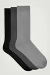 Cos 3-pack Mercerized Cotton Socks In Grey