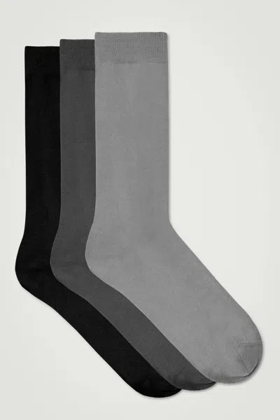 Cos 3-pack Mercerized Cotton Socks In Grey