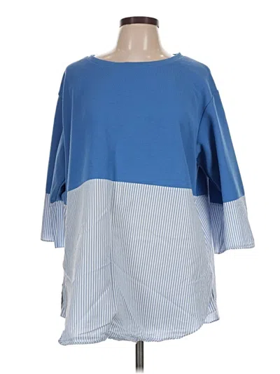 Pre-owned Cos 3/4 Sleeve Top Blue Color Block Pattern Boatneck Tops