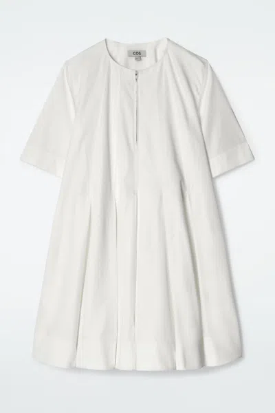 Cos Abito Midi In Cotone Con Pieghe E Cerniera In Bianco