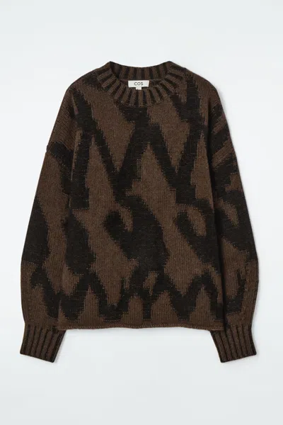 Cos Abstract Wool-jacquard Jumper In Brown