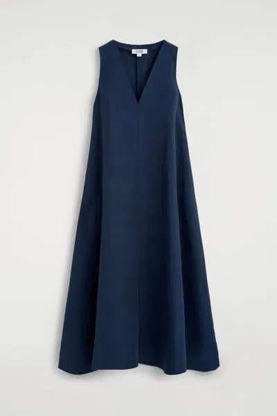 Cos Abito Maxi A Trapezio In Misto Lino In Blue