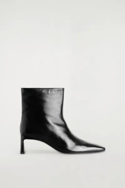 Cos Angular Leather Heeled Ankle Boots In Black