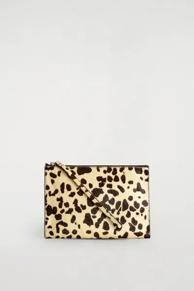 Cos Animal-print Pony Hair-effect Leather Pouch In Sand