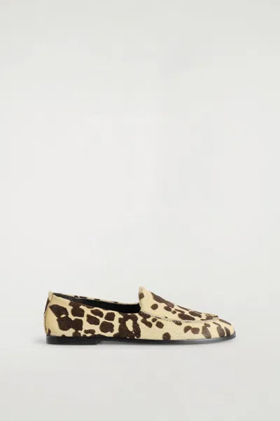 Cos Animal-print Pony-hair Leather Loafers In Sand