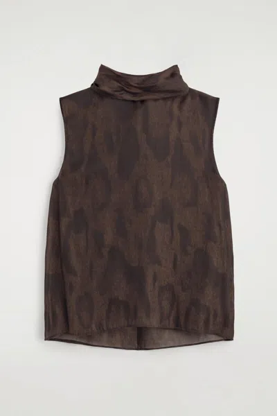 Cos Animal-jacquard Scarf-detail Blouse In Brown