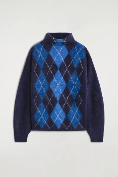 Cos Argyle Brushed Pure Cashmere Mock-neck Sweater In Blue