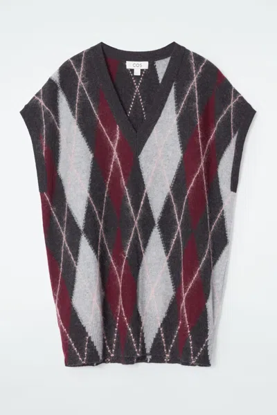 Cos Argyle Wool Vest In Grey
