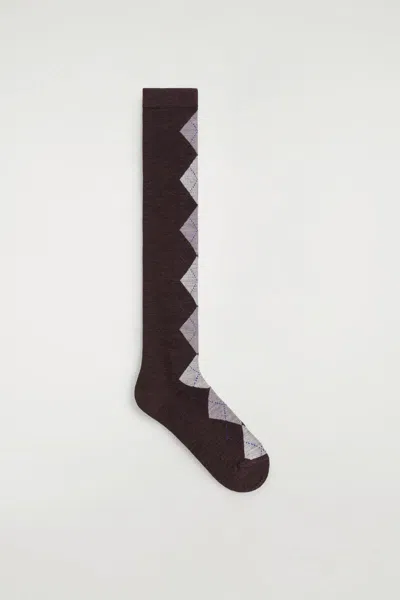 Cos Argyle Wool-blend Knee Socks In Brown