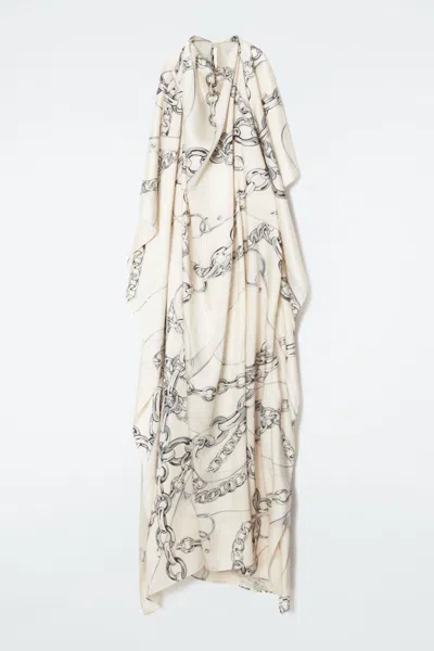 Cos Asymmetric Chain-print Midi Dress In Beige